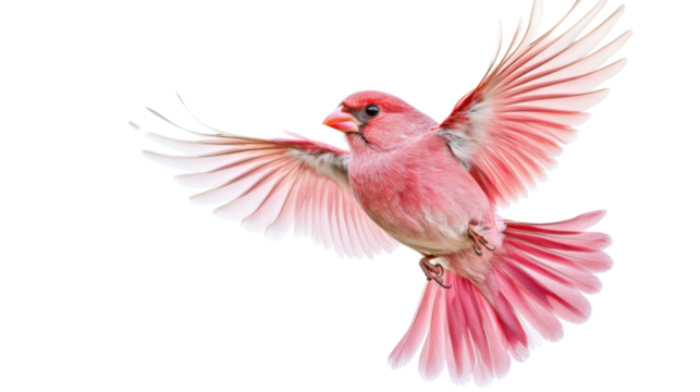 Pink bird flying with open wings on transparent background