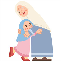 Illustration of grandmother and granddaughter embracing