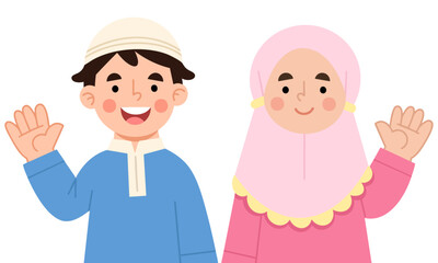 Illustration of smiling children waving