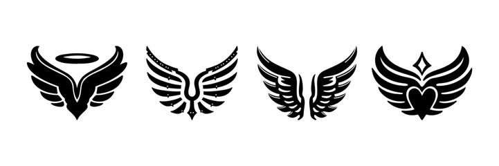 Obraz premium Four illustrations of wings as a symbol of angel