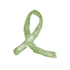 Crayon awareness green ribbon. symbol preventing campaign doodle isolated on white background. Mental health day. Vector drawn by pencil illustration