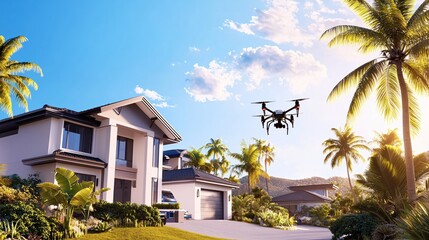 Fototapeta premium Drone Aerial View of Luxury Home Tropical Paradise
