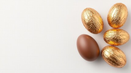 Obraz premium Milk Chocolate and Gold Foil Easter Eggs on Gray Background