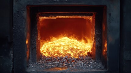 A close-up of an industrial furnace with glowing molten iron inside, reflecting the intense heat and precision of the metalworking process