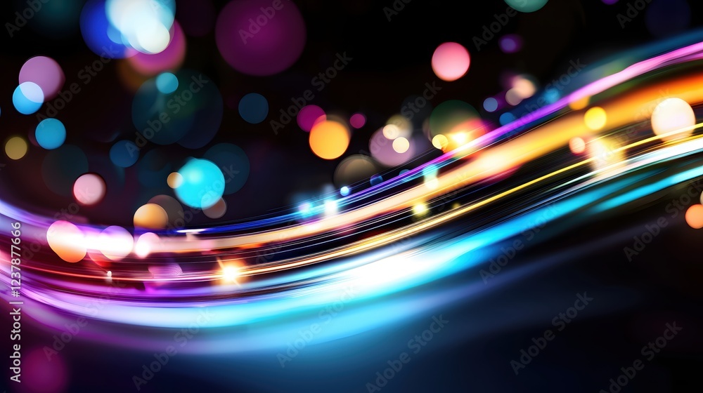 Poster abstract colorful light streaks and bokeh background design