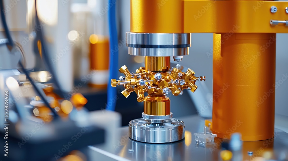Poster advanced gold robotic arm precision technology in laboratory setting