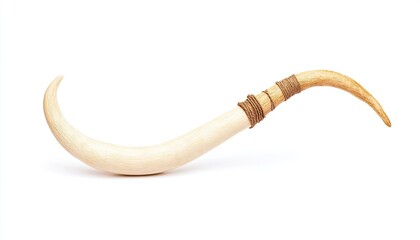 Elegant curved ivory artifact with intricate detailing, showcasing craftsmanship against a clean backdrop