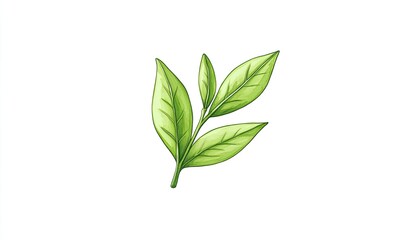 Fresh green tea leaves on a white background, symbolizing health and nature's purity