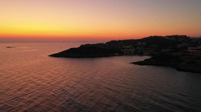 A colorful golden dusk in Anavyssos, Southern Athens, Greece