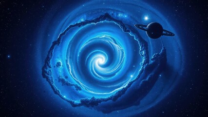 The stunning spiral arms of a blue galaxy with stars and various types of celestial objects, interstellar medium, celestial movement, galaxies