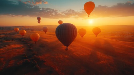 Obraz premium Magnificent Hot Air Balloons Soaring at Sunrise