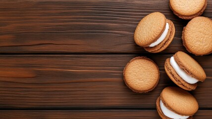 Naklejka premium Delicious coconut-filled sandwich cookies, a sweet treat for dessert lovers and a perfect addition to any snack platter.