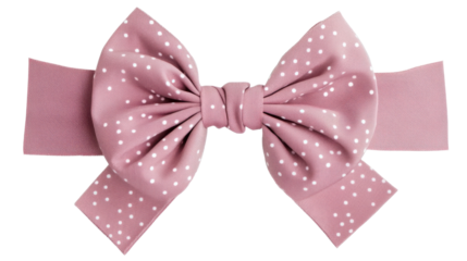 Big pink bow with white polka dots on transparent background