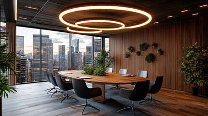 Fototapeta premium Modern Office Boardroom Meeting Room City View Luxury Design