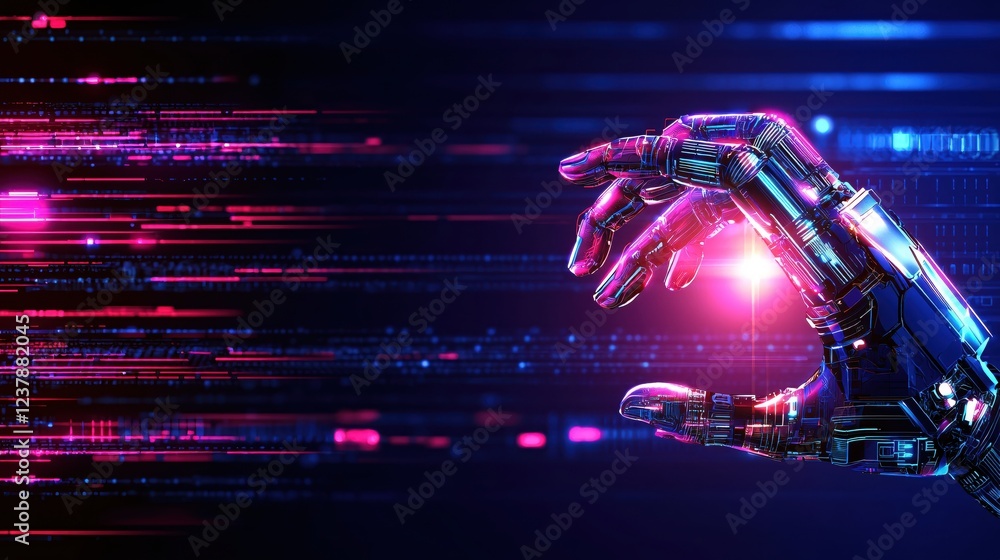 Aufkleber robotic hand interacting with digital data stream futuristic technology