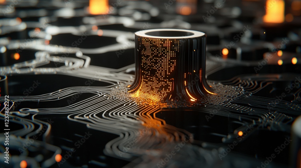 Aufkleber futuristic digital core glowing circuitry abstract technology data