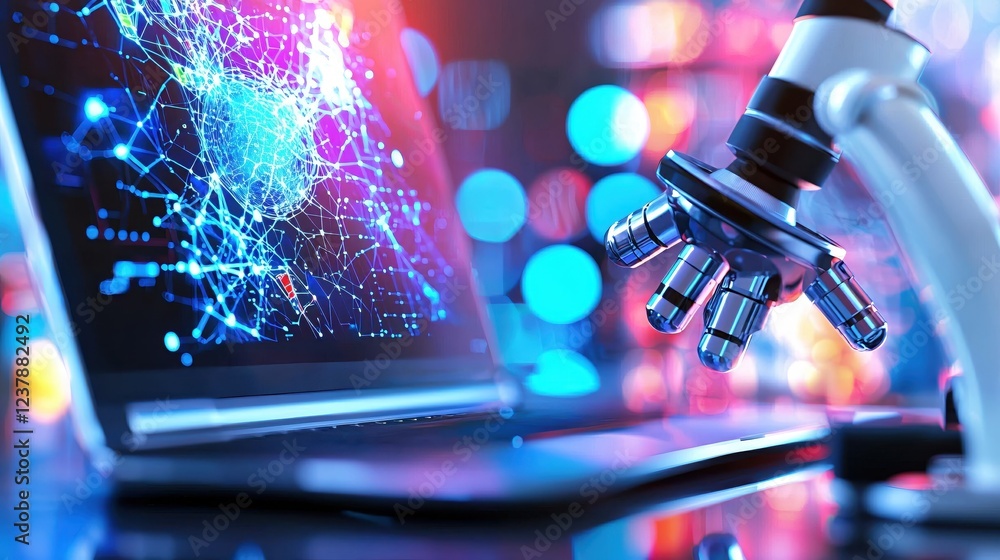 Poster advanced research global network technology microscope science laptop data