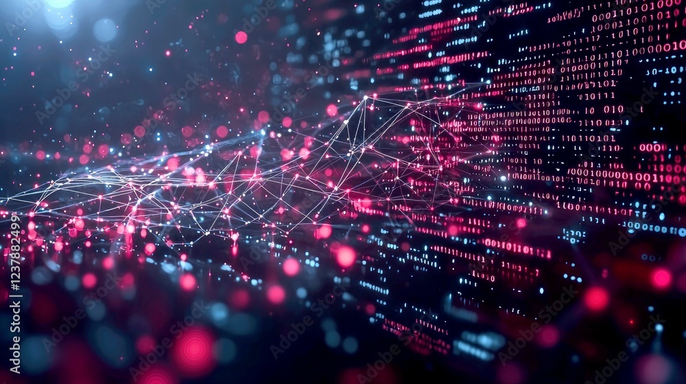 Poster abstract digital network: binary code, data flow, and connections in cyberspace