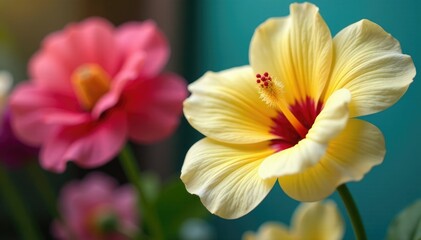Fototapeta premium A cotton swab is inserted into a stem of a large flower, flowers, gardening supplies