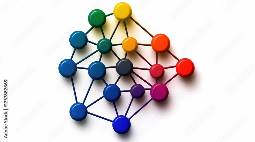 Poster colorful network nodes connected abstract design rainbow