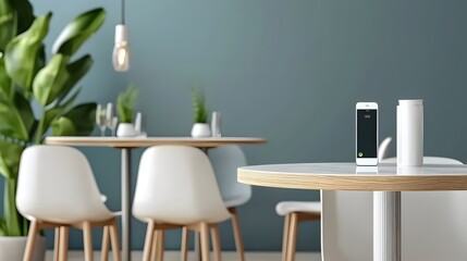 Modern Cafe Interior Design Smartphone Tabletop Minimalist Style