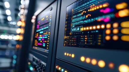 Futuristic Server Room Technology Display Panel Interface