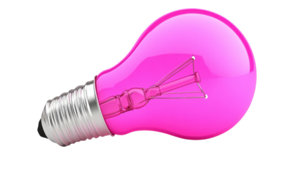 Pink light bulb shining with transparent background