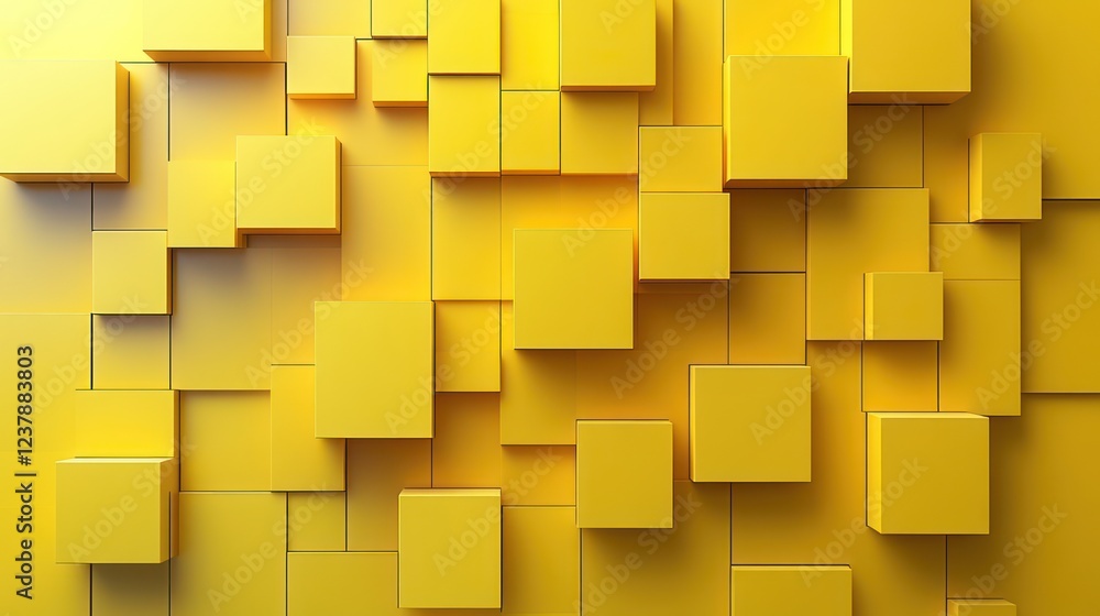 Poster abstract yellow cubes 3d render: geometric blocks background