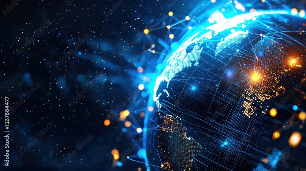 Poster global network connection digital world technology abstract