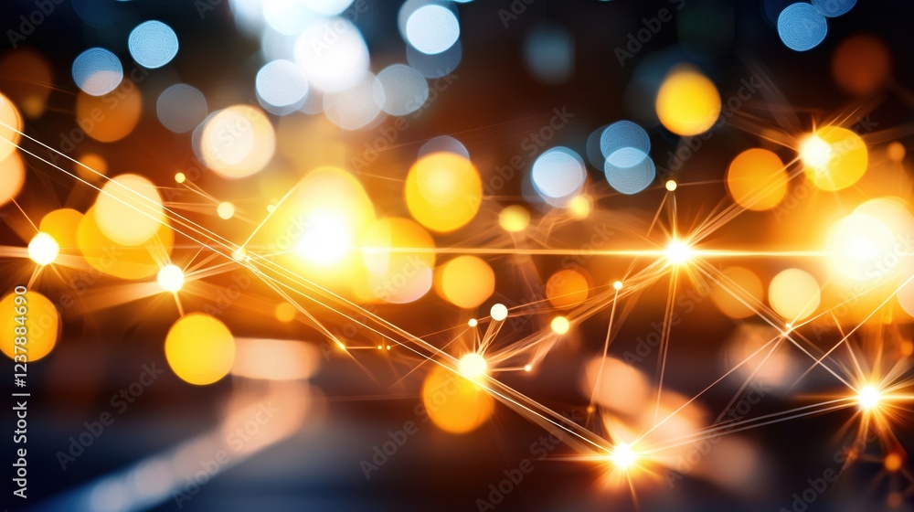 Poster abstract golden lights network connection bokeh background