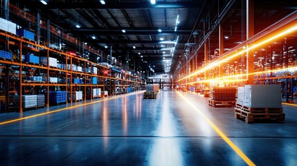 Modern Warehouse Interior Industrial Logistics Storage Facility Bright Lighting Clean Floor