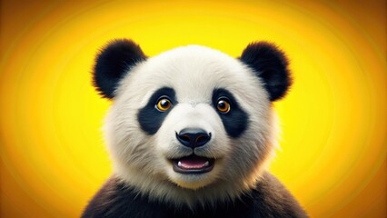 Fototapeta premium A Joyful Panda Cub Portrait Against a Vibrant Yellow Background