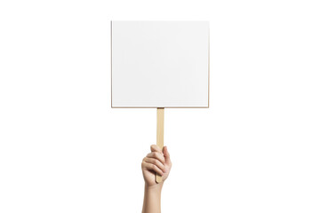  a hand holding a wooden signboard isolated on a transparent background