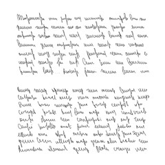 Handwritten scribble poem letter. Freehand text verse note. Unreadable doodle rough draft write by pen isolated on white background. Illegible cursive script message. Vector hand drawn illustration.