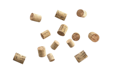 Wine corks falling on transparent background