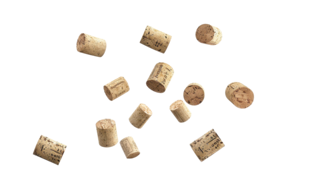 Wine corks falling on transparent background