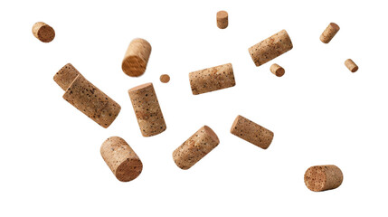 Wine corks falling on transparent background