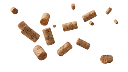 Wine corks falling on transparent background