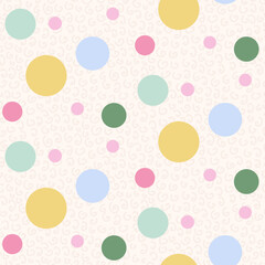 Polka dot seamless pattern. Circle confetti endless background. Birthday round elements repeat cover. Colorful chaotic spots textured continuous ornament. Vector surface design festive motif.