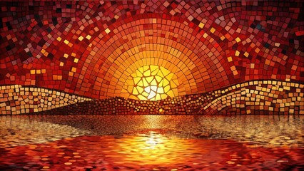 Sunset Mosaic A Tessellated Landscape of Warm Hues Reflecting on Still Waters