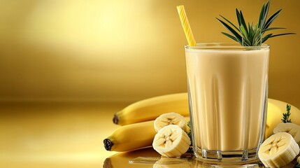 Refreshing banana smoothie with herbal infusion in a glass for healthy drinks concept