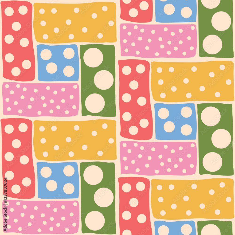 Poster polka dots seamless pattern. circle confetti endless background. birthday round elements repeat cove
