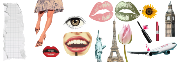 Surreal Collage with Dreamlike Elements on Transparent Background, scrapbook collage png cut out element set