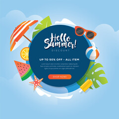 Summer Season greeting banner illustration