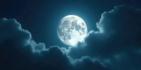 Obraz premium Full moon hidden behind a veil of grey clouds, atmosphere, lunar