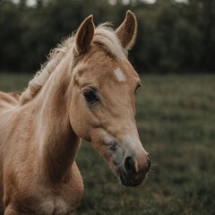 Obraz premium A cute young palomino foal with a short but 