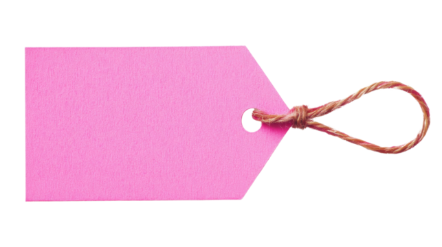 Pink label with string on transparent background, ready for your text