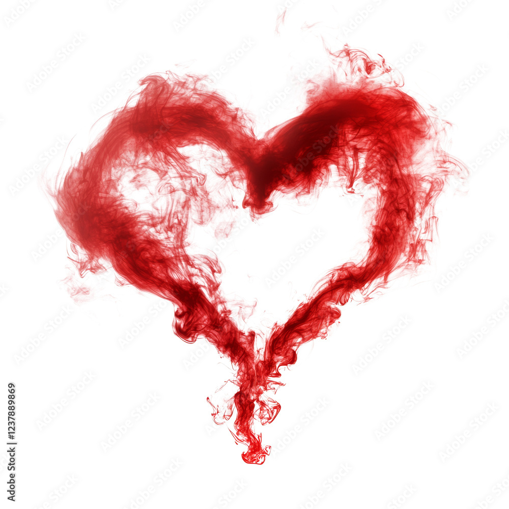 Poster an abstract image showcasing a heart shape formed by swirling red ink against a black background.