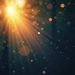 Glowing gold drops falling from the sky at sunset, peaceful, light, golden rain