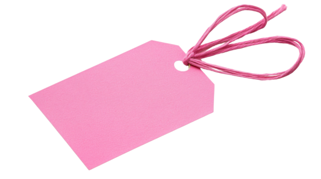 Pink label with string on transparent background for adding customized text